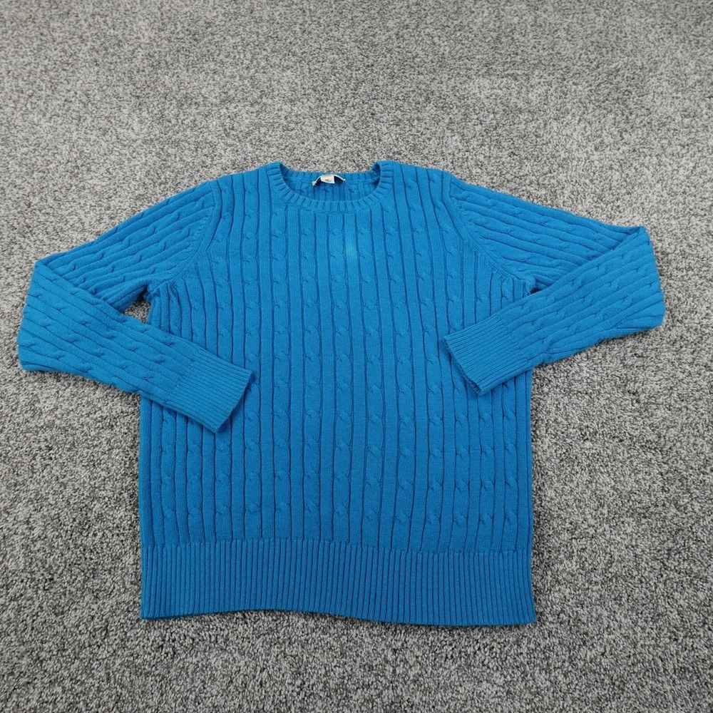 St Johns Bay Sweater Womens PM Blue Cable Knit‎ Pullover Crewneck Fisherman Cozy